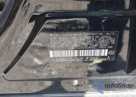 2010 Lexus Es 350 из США, поврежденный, VIN JTHBK1EG3A2404543